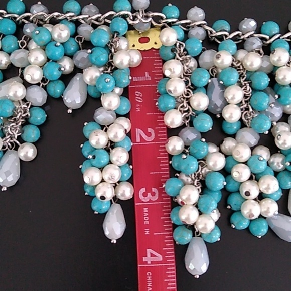 NEW Natasha Statement Necklace with Faux Turquoise Pearls and Faceted Lucite - Picture 14 of 16